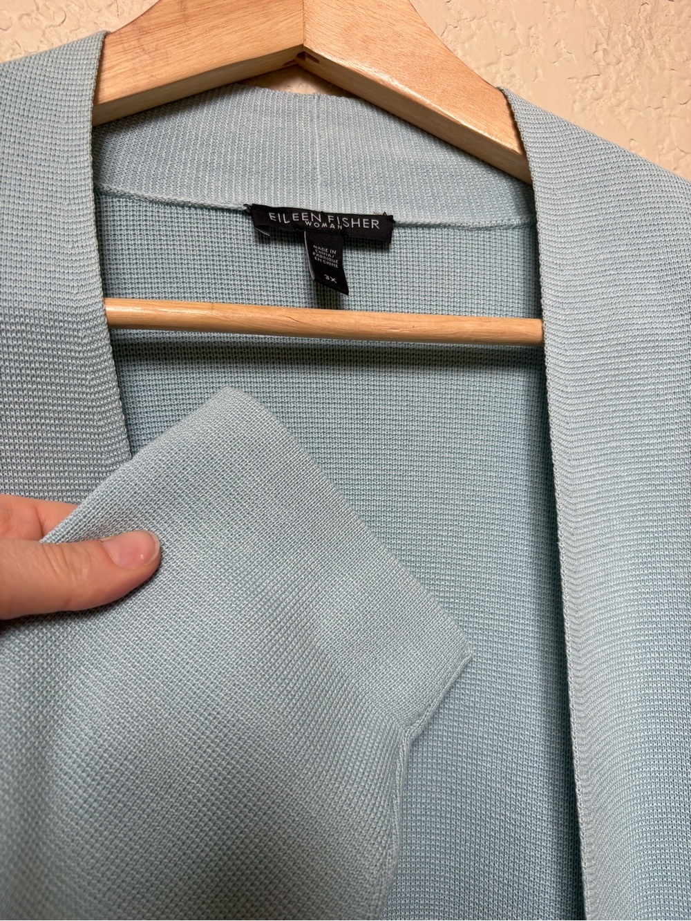 Eileen Fisher Silk Cotton Open Cardigan Long Sleeve Seafoam Blue Green - Picture 6 of 6